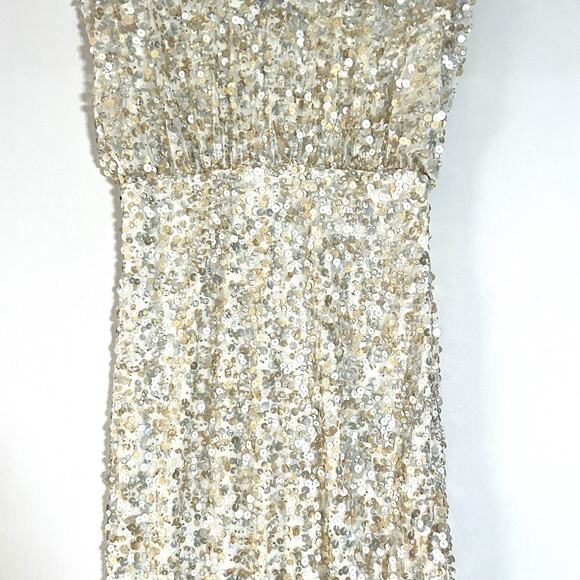 JS Collections Champagne Silver Sequin Gown Formal Evening Maxi Dress Size 12 - Picture 7 of 13